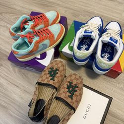 For All—-Gucci ESPADRILLES size 8.5, DUNK SB-Game Royal Size 9 And Orange Noise Size 9.5 with Boxes