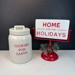 Christmas Farmhouse Decor Set - Cookie Jar & Holiday Sign
