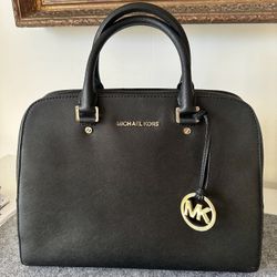 Michael Kors Black Satchel W. Gold Accents 