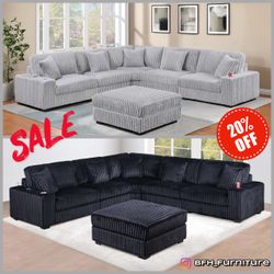 New light gray sectional sofa with ottoman