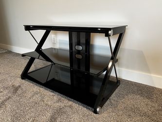 Modern Black Glass TV Stand – 3-Tier Media Console