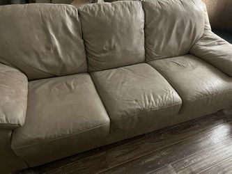 Beige Leather 3 seater sofa