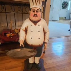 Italian Chef with Skillet Rare Vintage Stand 30" Tall