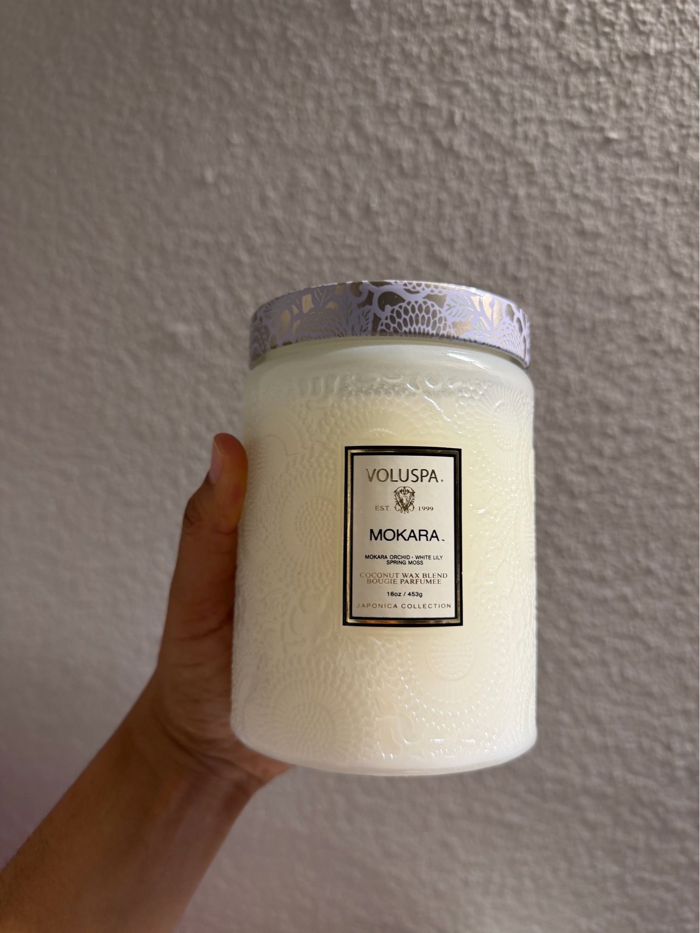 MOKARA ORCHID Voluspa Mokara large embossed glass jar candle from the Japonica collection