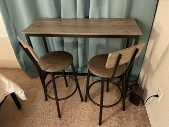 Wayfair writing desk and 2 barstools