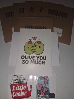(5×) Olive You So Much Funny Food Pun Card Cute Romantic Greeting for Husband Wife Boyfriend