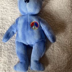 TY Plush Blue Tie-Dye Peace Teddy Bear Stuffed Animal 9”