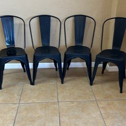 Set Of 4 Dark Brown Metal Table Height Chairs 