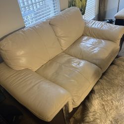 Luxury White Leather Loveseat with Chrome  Accents – Excellent Condition 