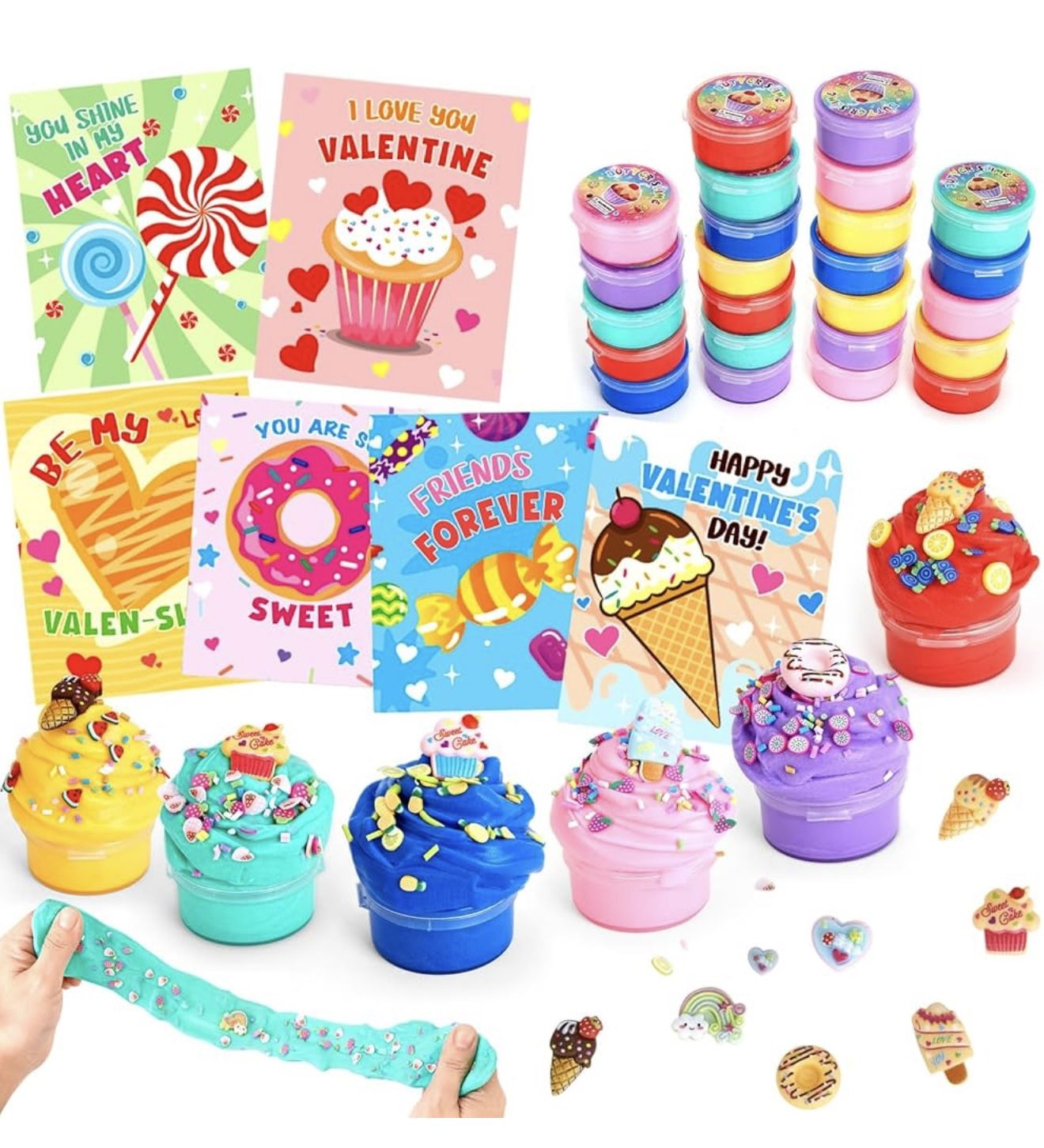 Brand New Valentine's Day Gifts for Kids- 24 Sets of Butter Slime with Valentine's Day Card