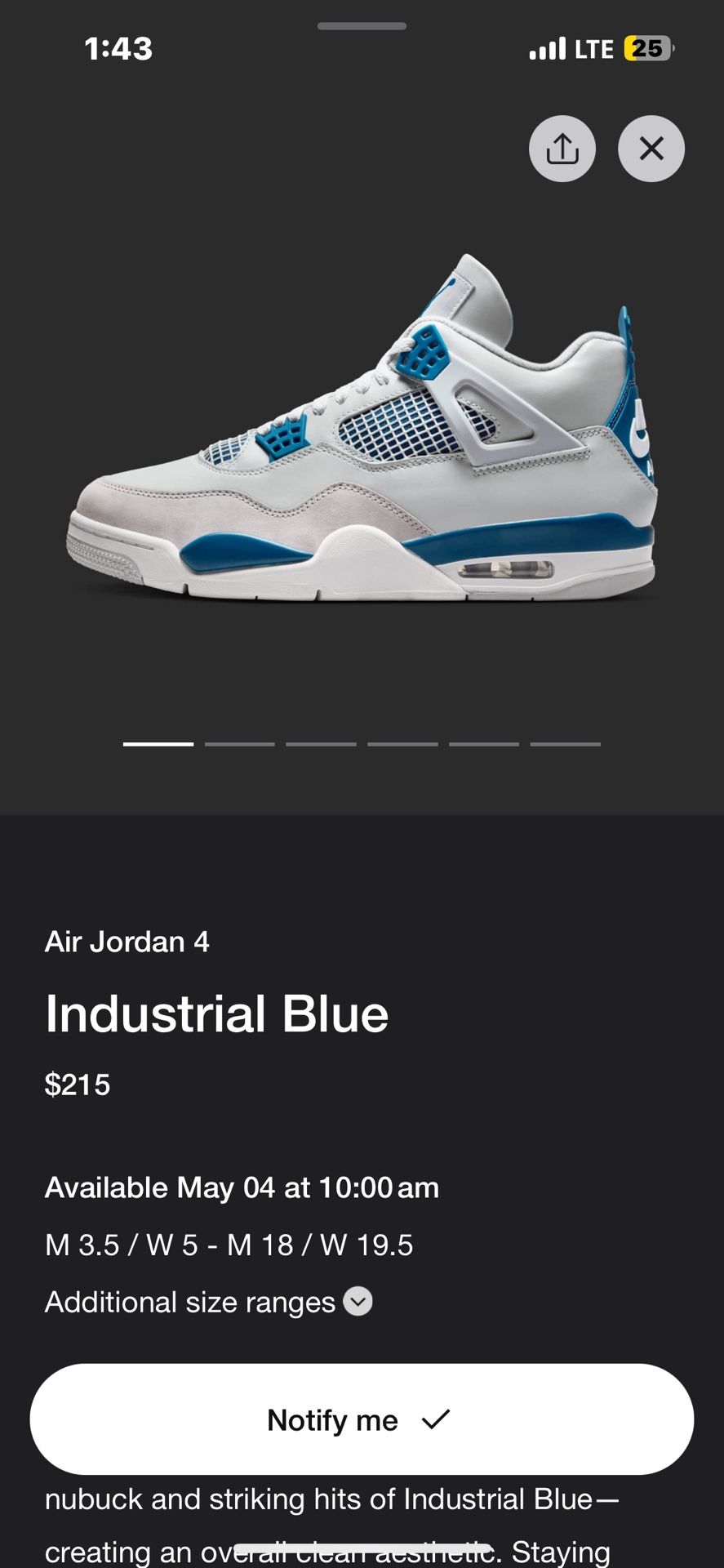 AIR JORDAN 4 RETRO- INDUSTRIAL BLUE