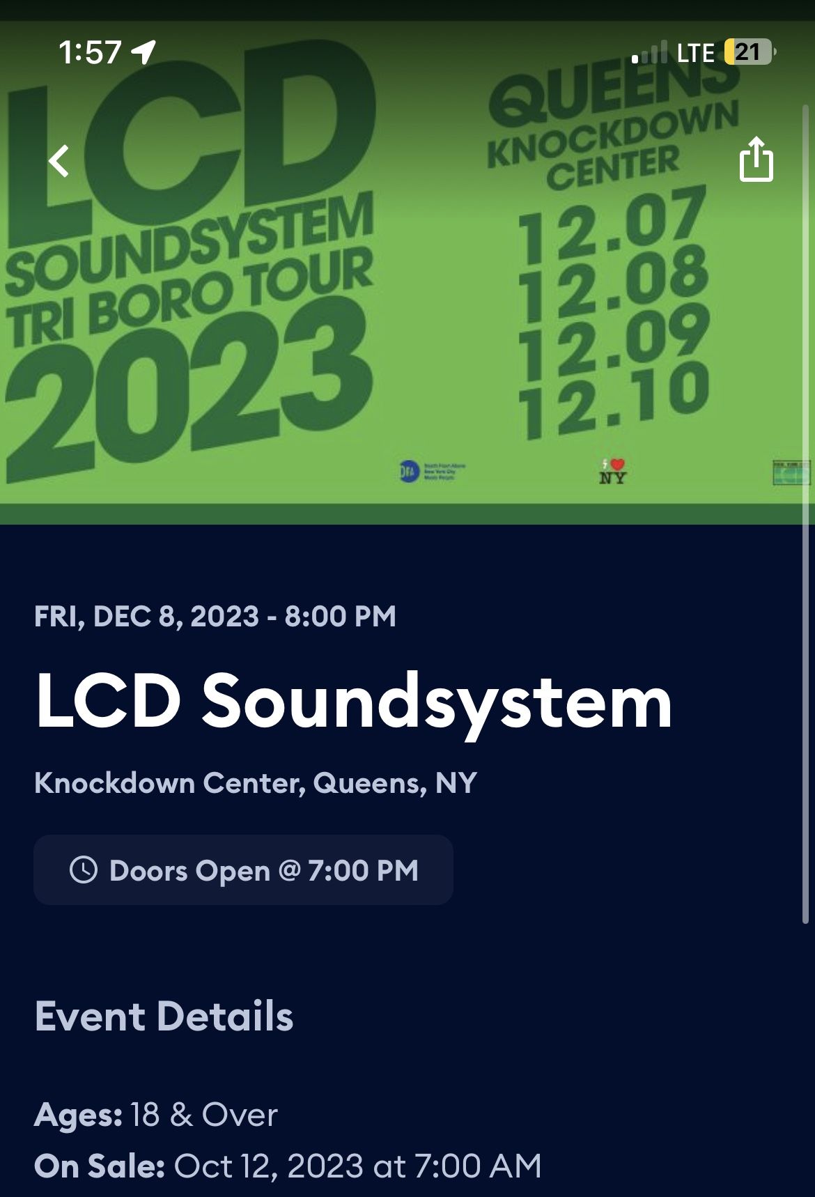 2 Tix - Dec 8, LCD Soundsystem - Sold out show