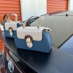 Blue and Beige Purse Handbag