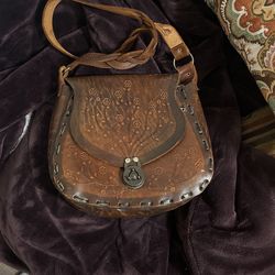 Vintage Brown Print Leather Purse 