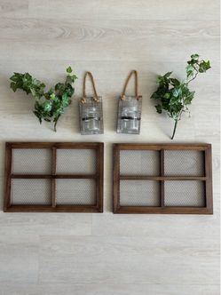 Set of 2: Rustic Wood Wall Mason Jars & Windows