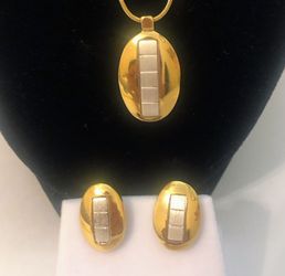 Monet Enamel gold toned Necklace and Earrings Set, pre owned