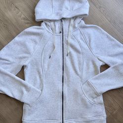 Lululemon Scuba Full Zip Hoodie Plush Heathered Grey & White, size 10, GUC