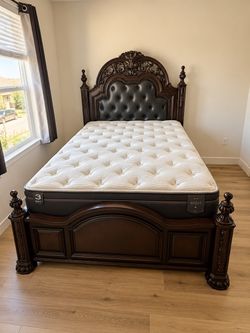 Ornate Dark Wood Queen Bed Frame