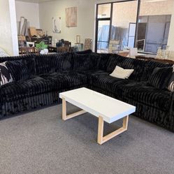 Custom Oversized Black Corduroy Sectional 