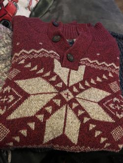 American Eagle, Men’s XXL, Long Sleeve Sweater – Burgundy With Design