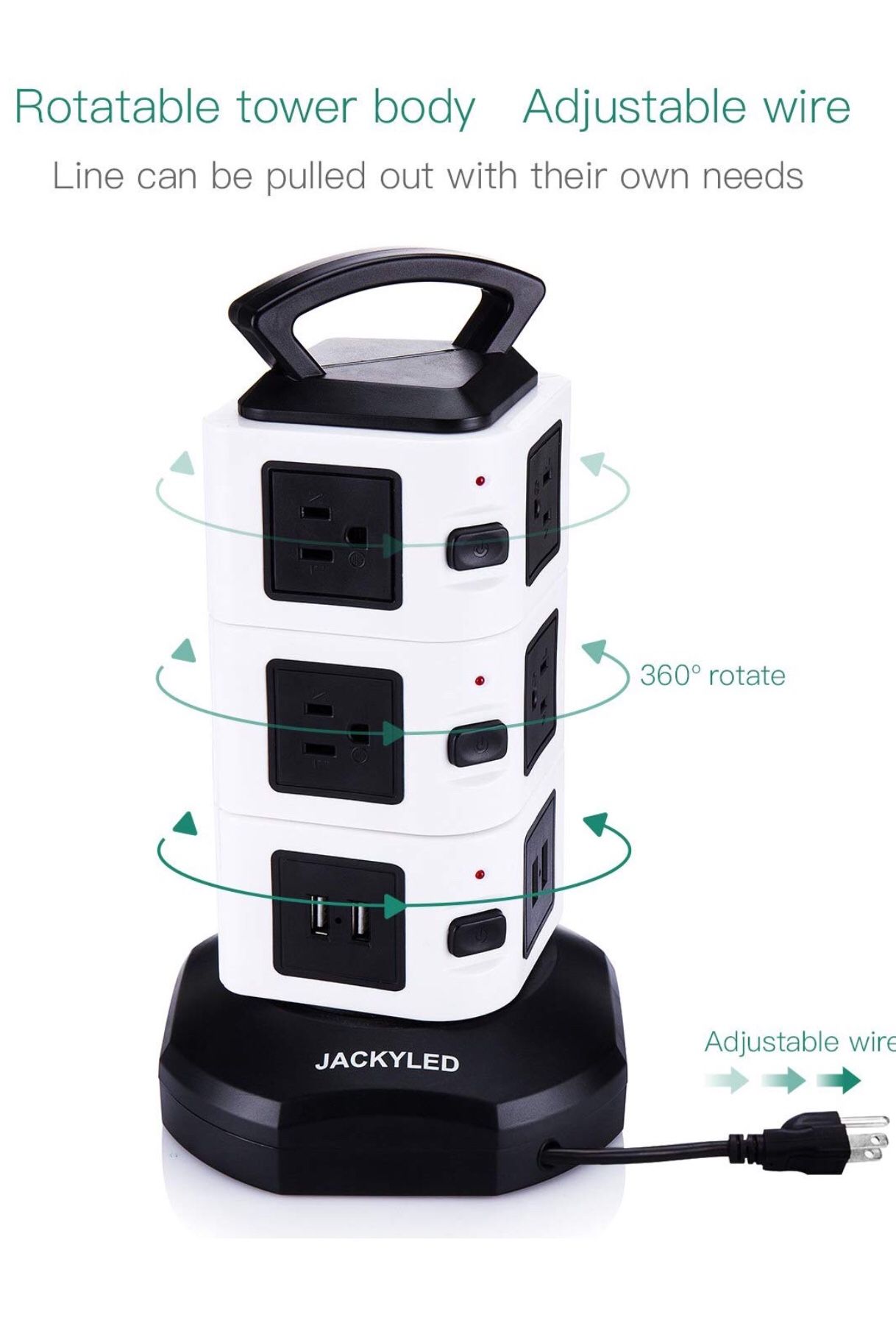 JACKYLED 4.4 out of 5 stars 1,324 Reviews Power Strip Tower JACKYLED Surge Protector Electric Charging Station 3000W 13A 16AWG 10 Outlet Plugs with