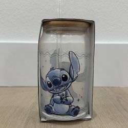 Disney Stitch Glass Cup With Straw