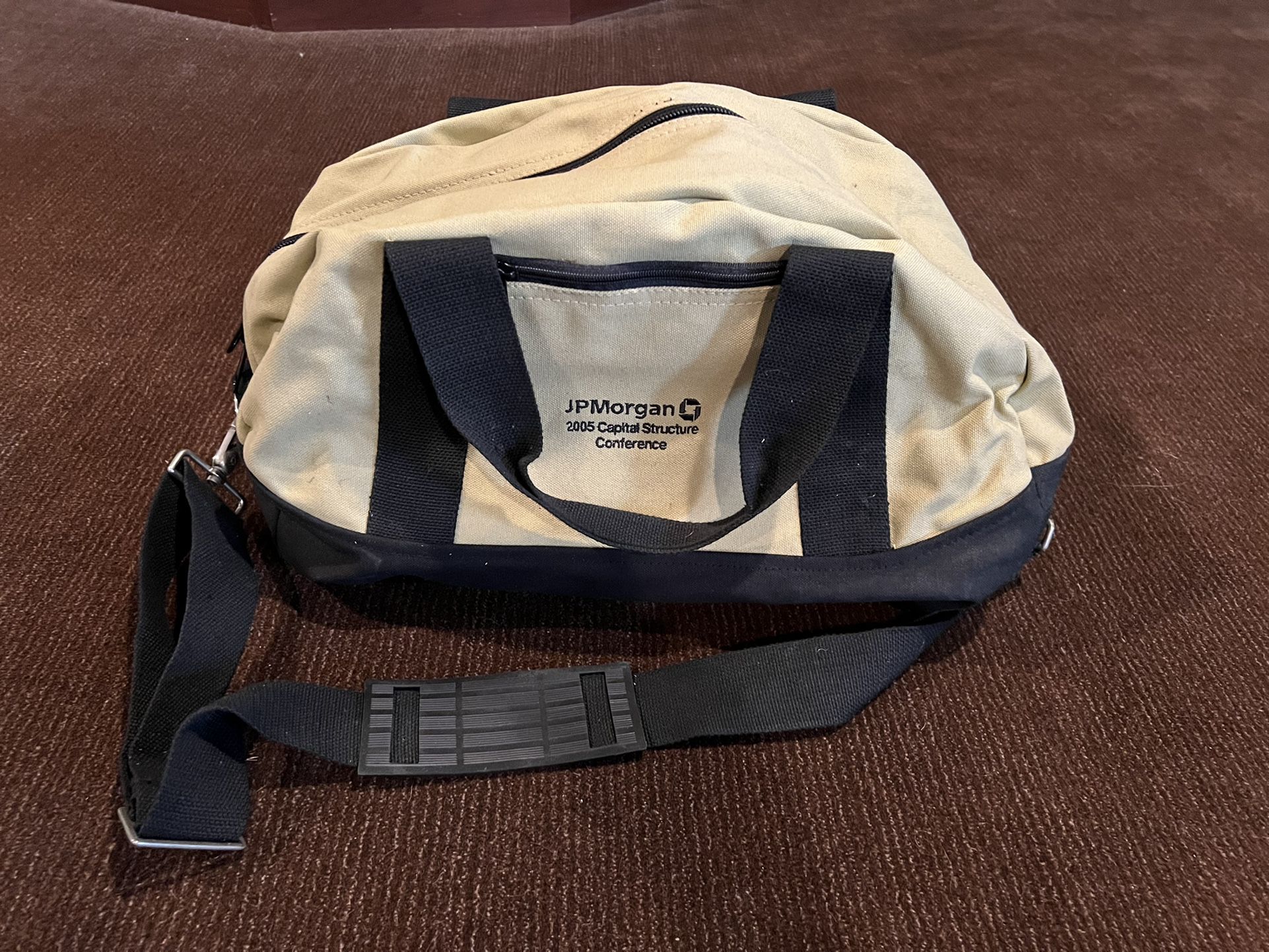 REDUCED!  Classic JPMorgan Capital Structure Conference Camel/Black Canvas Gym/Travel Bag