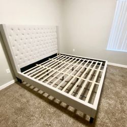 Beige King Size Bed Frame 