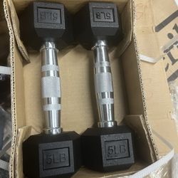 BRAND NEW - Set of 2 - 5 lbs BalanceFrom Rubber Hex Dumbbells