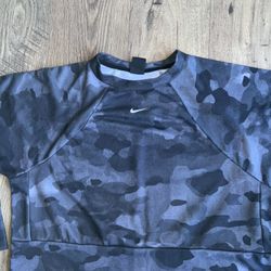 Womens Nike Rebel Size L Camo Jersey Sweatshirt Black Gray Long Sleeve