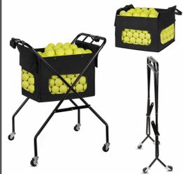 Exttlliy Wheeled Foldable Tennis Ball Hopper Cart With Removable Bag