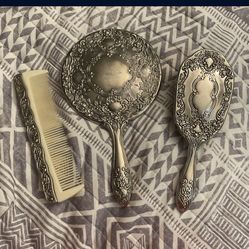 Antique Brush Comb And Hand Mirror