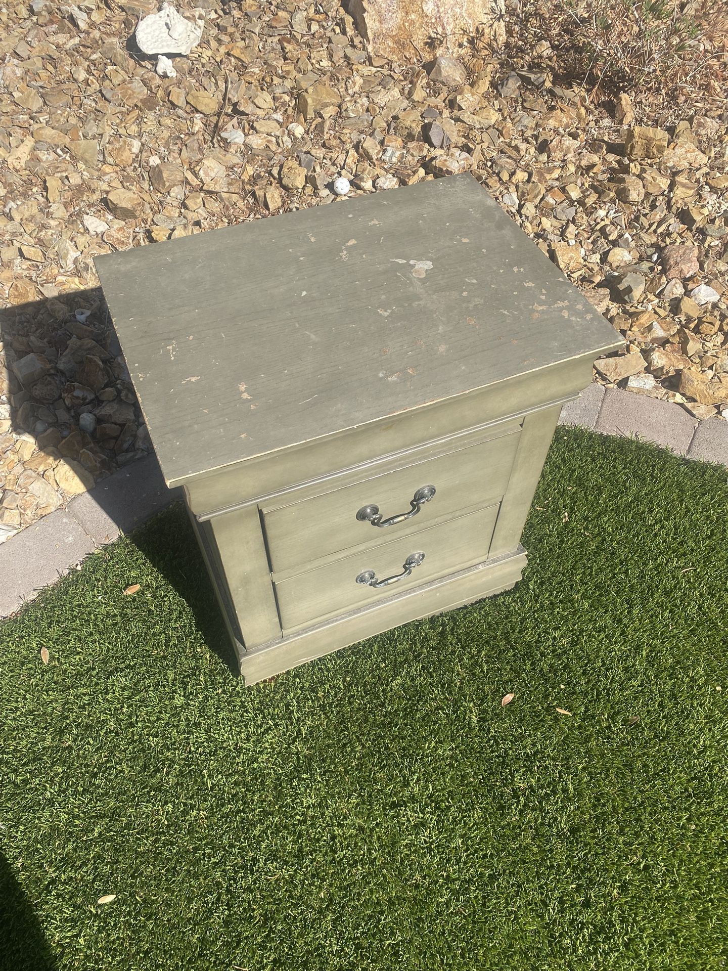 Two Drawer Nightstand, Grey Color Made Out Of Wood