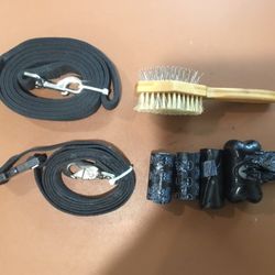 Dog Bundle - 2 Leashes, One Brush And Poop Bag Holder And Bags
