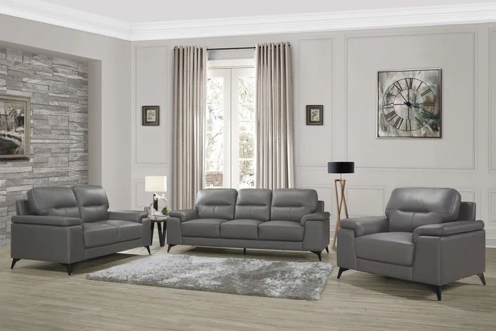 Mischa Dark Gray Top-Grain Leather Living Room Set (Sofa Loveseat, Couch Sectional Options 