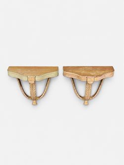 Pair of Neoclassical Revival Carved Wood Demilune Wall Consoles by Zangerle & Peterson, c.1940's - Delivery Available