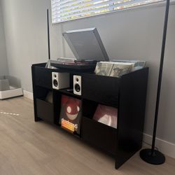  Record Player Stand with Vinyl Storage + LED Lighting – Like New!