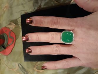 Chrysoprase and white zircon ring