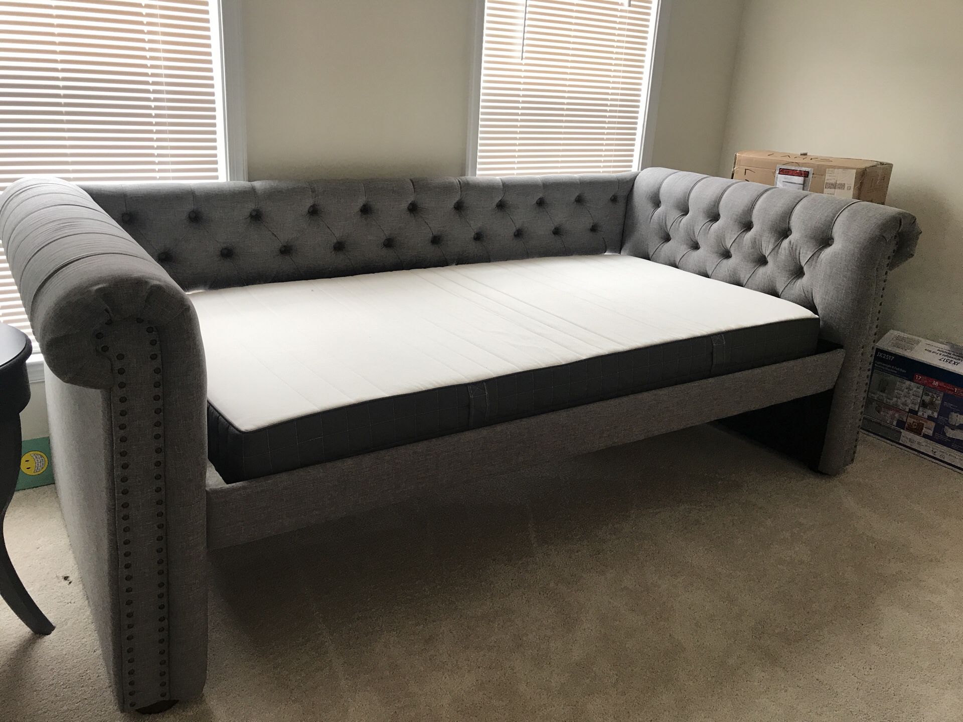 Grey Tufted Day Bed with Mattress