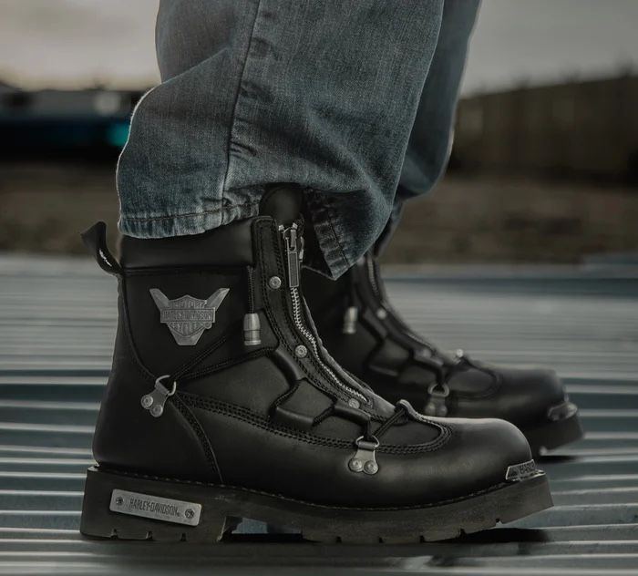 Harley Davidson Brake Light Men's 10.5 M Black Silver Zipper Biker Motorcycle 