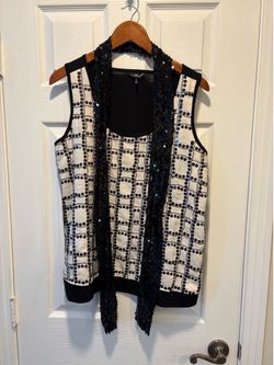 Daisy Fuentes Black and White Sequin Tank Top with Scarf women’s Size L - Simi Valley