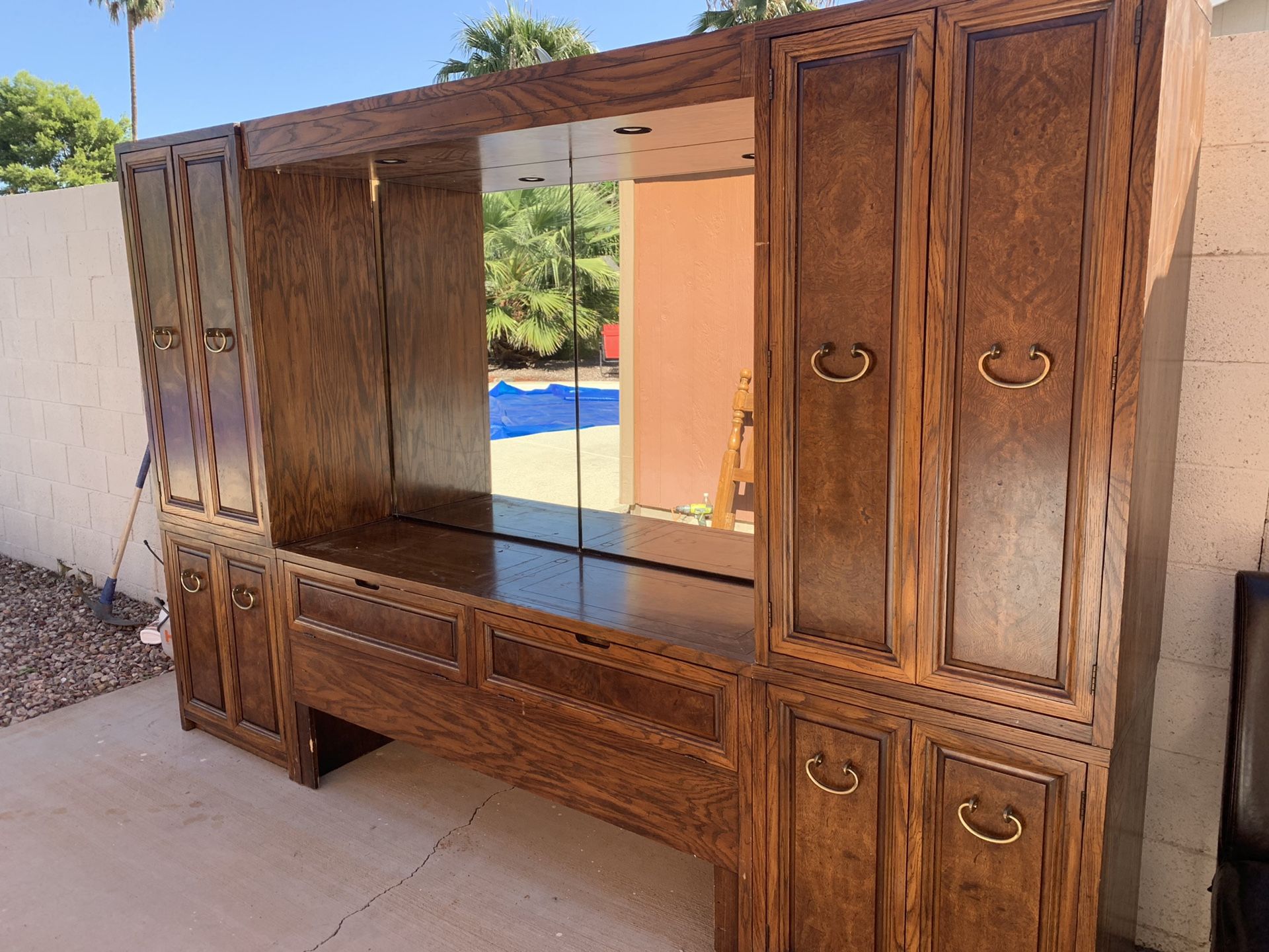 Queen headboard/ side armoire s. Solid wood. 325. Have dresser to