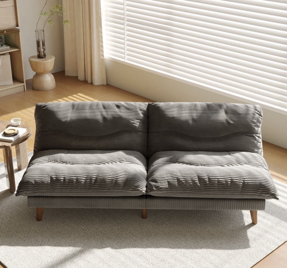 Multifunctional Corduroy Fabric Reclining Convertible Futon Sofa Bed