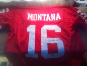 Montana #16 Signed Red Football Jersey