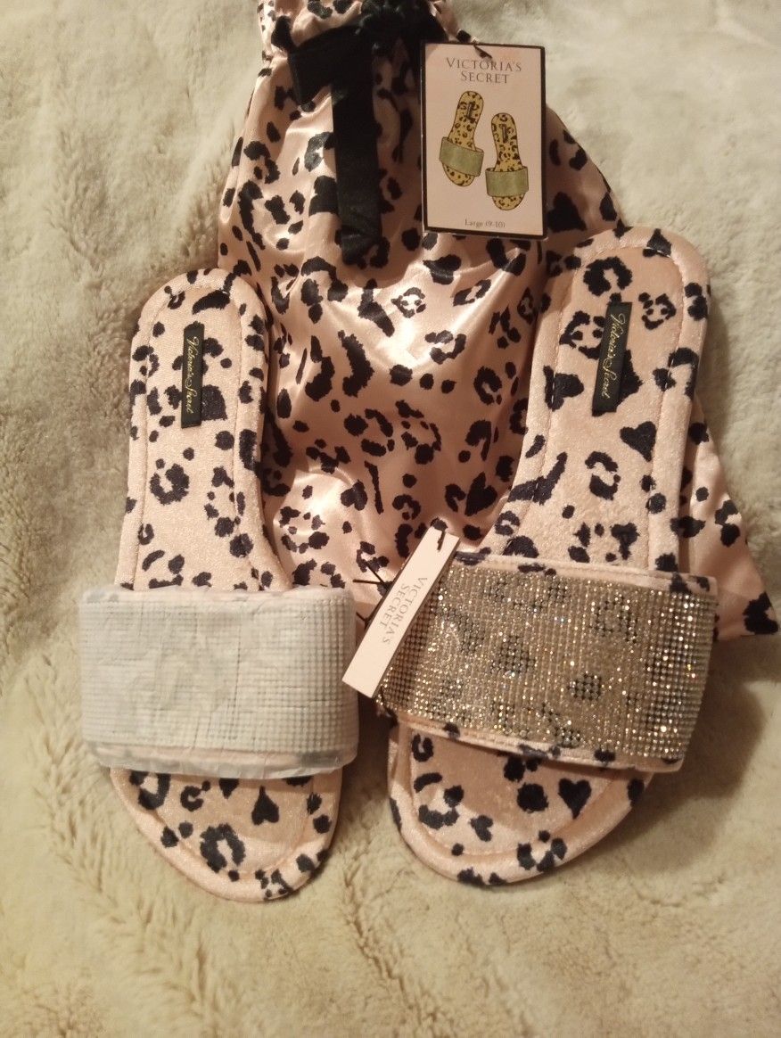Victoria's Secret Leopard Velvet Rhinestone Slippers