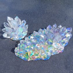 Iridescent Crystal Cluster Decor Handmade Resin Figurines New 