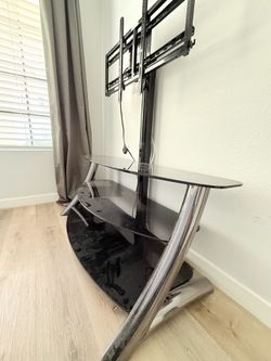 Free Cal King bed frame, metal and glass TV stand
