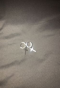 Silver Stainless Steel Cross Hoops UNISEX