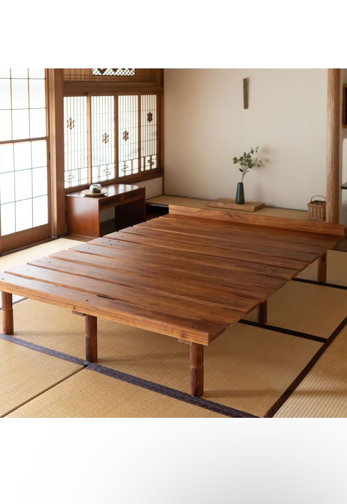 Japanese Wood Slatted Bed Frame Queen 