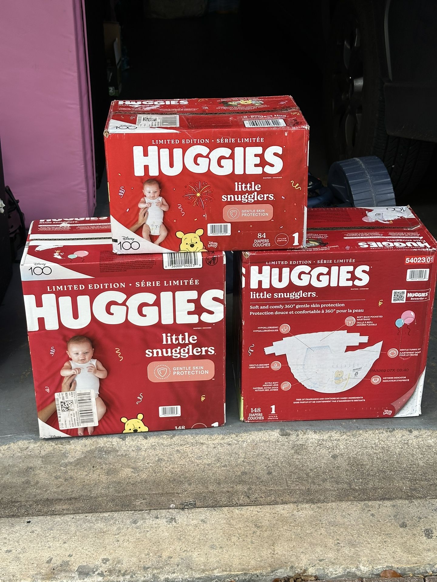 New Boxes Huggies Diapers Size 1 (380Diapers) 2 Boxes 148 Each & 1 Box 84